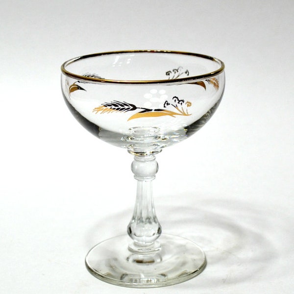 Vintage PRAIRIE GOLD Champagne Glass Tall Sherbet Cocktail Glass Barware Drinkware Glassware 1950s Wheat Pattern Stemware PanchosPorch