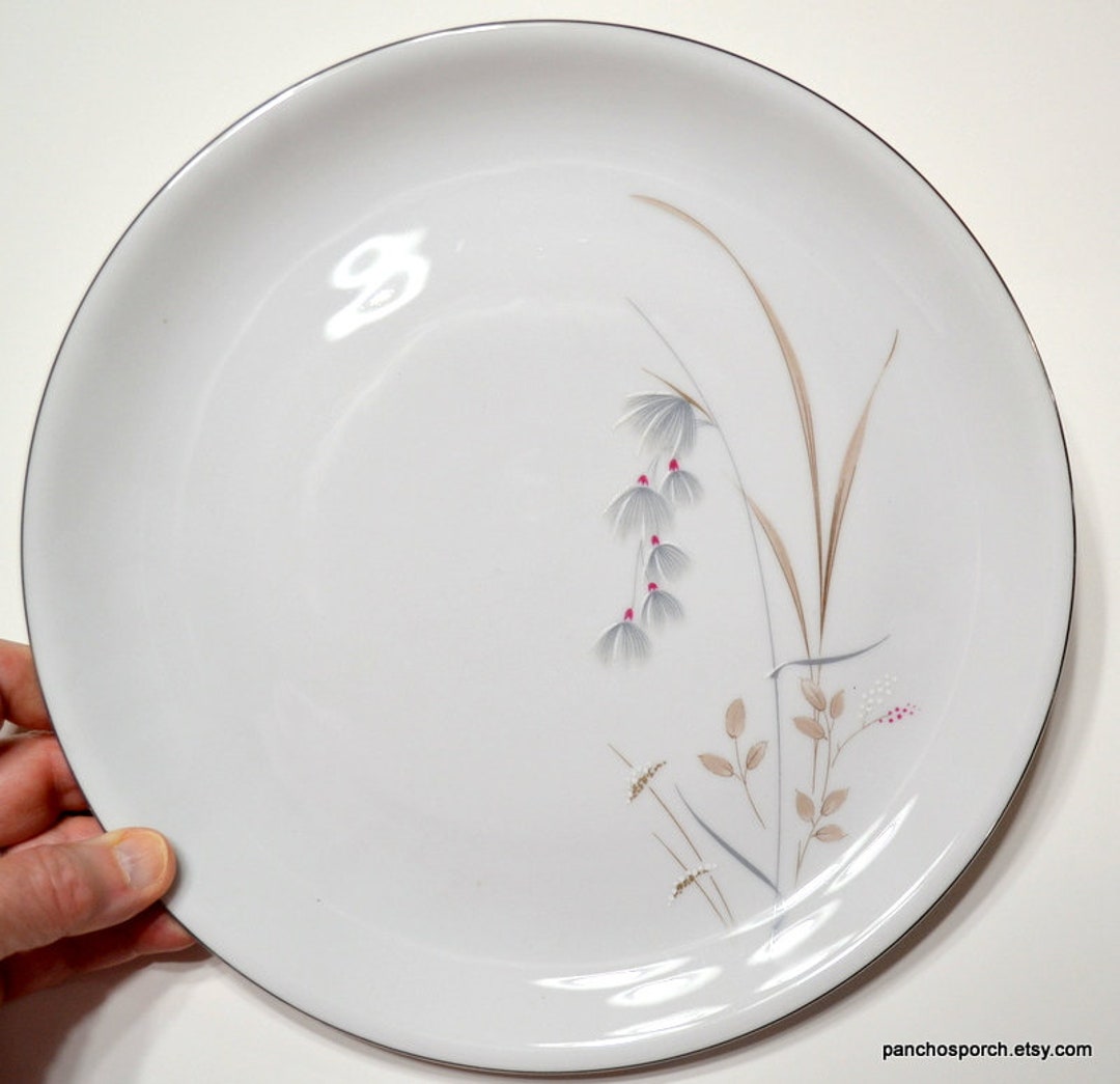 Vintage Saladmaster Fantasy Dinner Plate Gray Tan Floral Platinum Rim