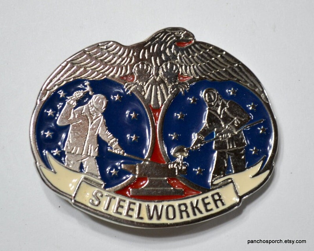 Vintage STEELWORKER Belt Buckle 1980s Metal Worker Union Eagle Metal ...