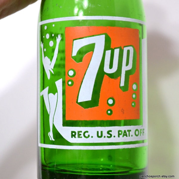 Vintage 7 Up Soda Bottle 7 oz ACL Orange White Green Glass Seven Up Bottle Nashville Tennessee Collectible Advertising Panchosporch