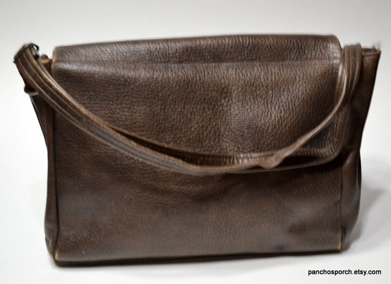 Vintage Leather Pilots Bag Worn Weathered Brown L… - image 4