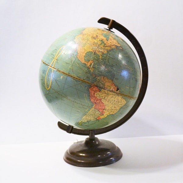 Vintage Crams Terrestrial Globe on Metal Stand Model 105 10 1/2 inch World Globe Map Home Decor Office Home School PanchosPorch