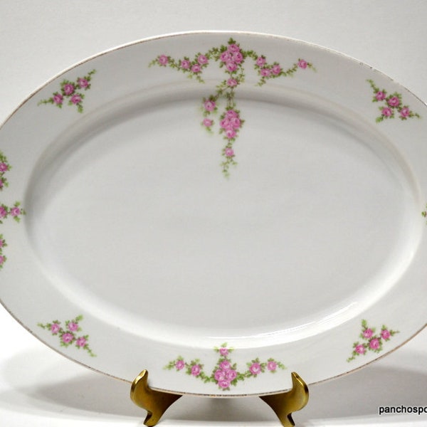 Vintage ROSALINDA Oval Serving Platter Pink Roses Floral Gold Trim H & Co Heinrich Selb Bavaria Wedding Dishes Panchosporch