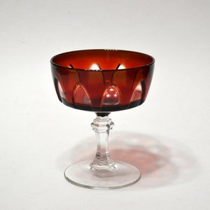 Vintage Luminarc Ruby Red Champagne Glass Faux Cut To Clear Arch Pattern Sherbet Cup Glassware Stemware Barware France PanchosPorch