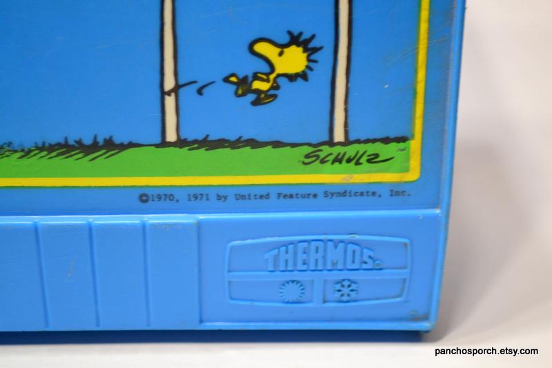 Vintage SNOOPY WOODSTOCK Lunchbox and Thermos Blue Plastic Lunch