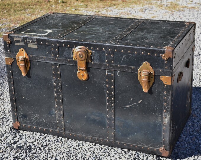 RESERVED Vintage Black Trunk Steamer Trunk Rivets Coffee Table Etsy