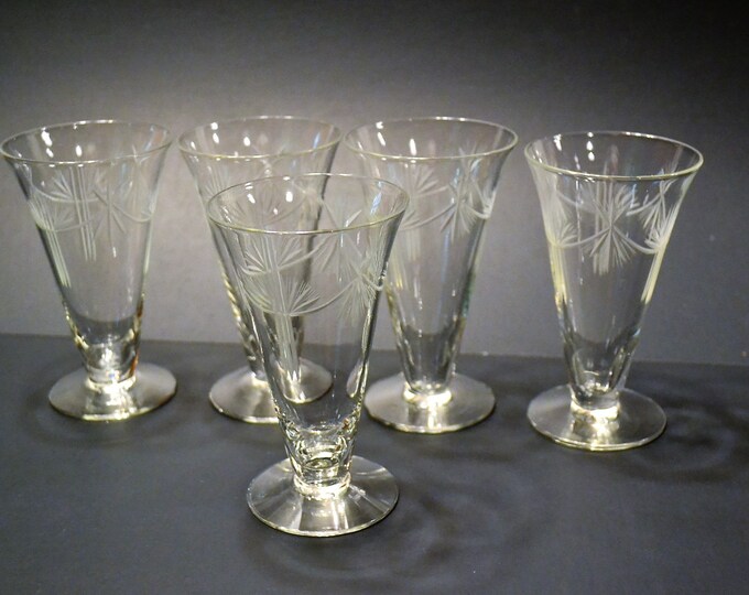 Vintage Etched Juice Glass Set of 5 Liqueur Glass Barware Etsy