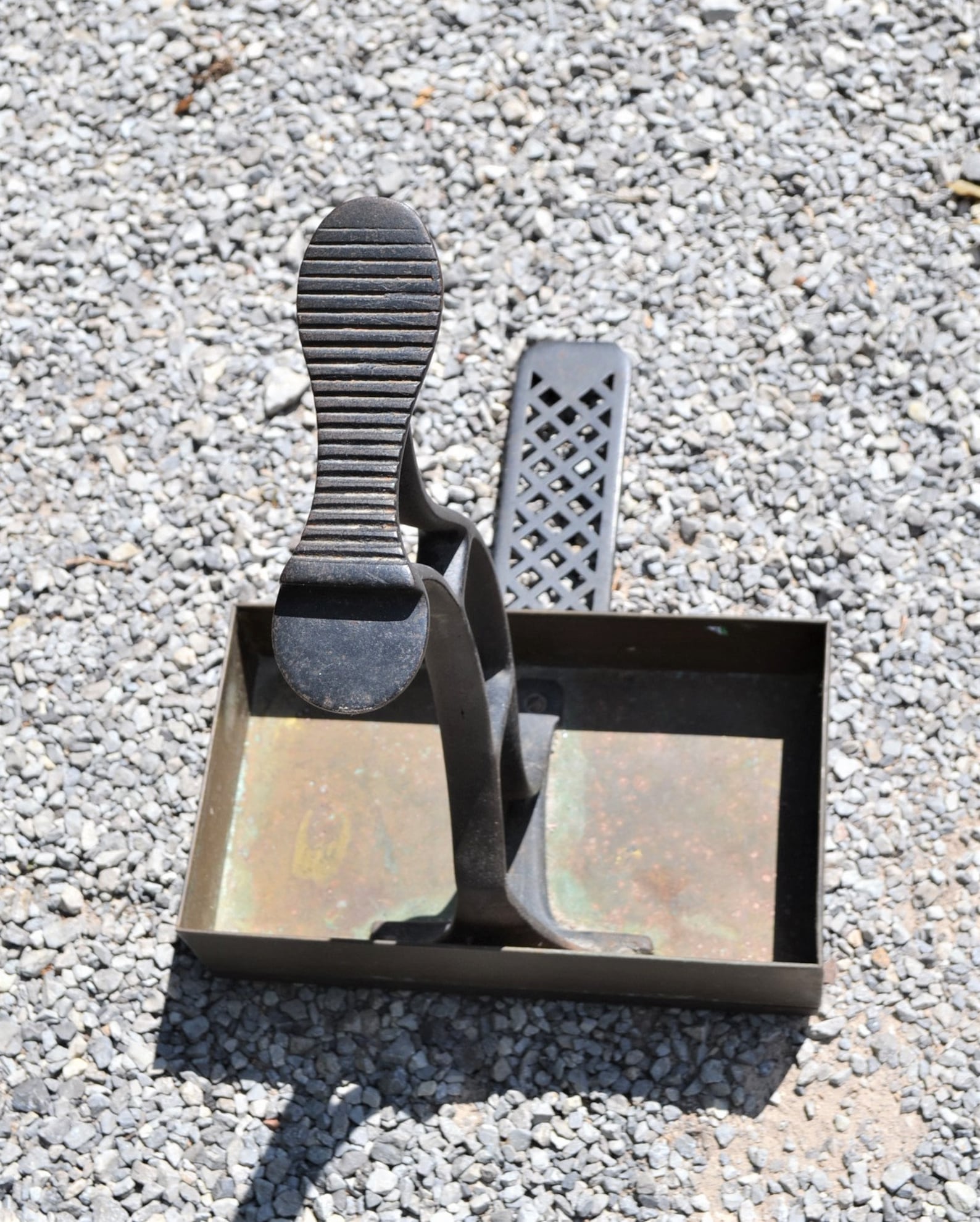 Vintage Cast Iron Shoe Shine Foot Rest Brass Box Base Etsy