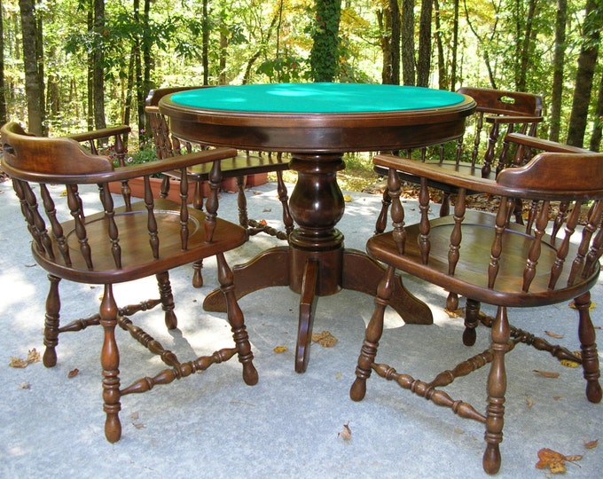 Vintage Game Card Table With Four Chairs Round Poker Card Etsy