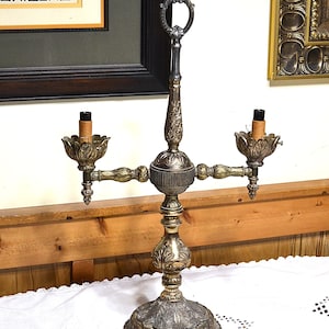 Vintage Ornate Table Lamp 2 Arm Candelabra Style, Hollywood Regency Decor