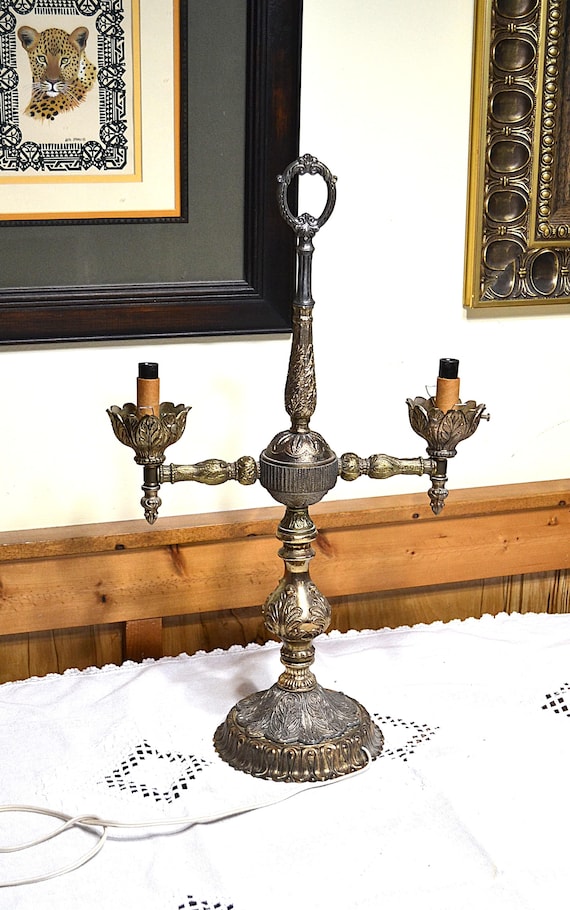 Vintage Ornate Table Lamp 2 Arm Candelabra Style, Hollywood Regency Decor