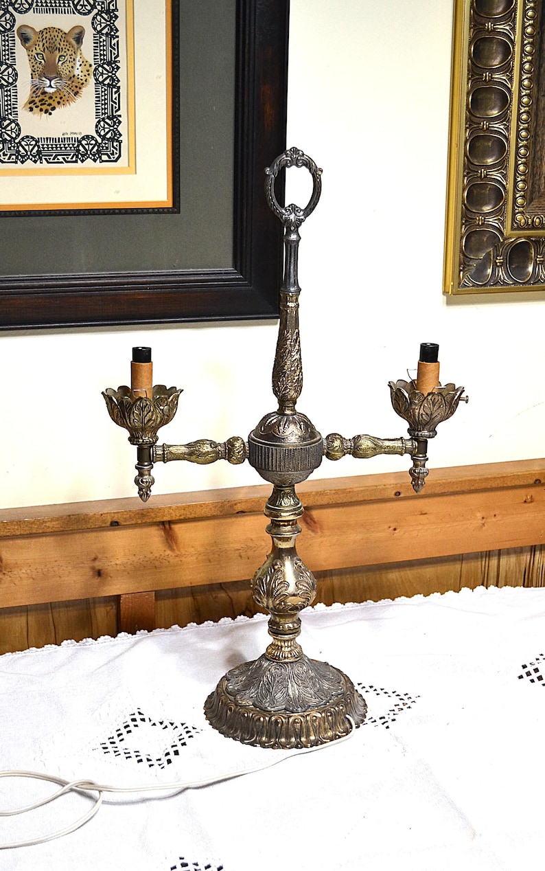 Vintage Ornate Table Lamp 2 Arm Candelabra Style, Hollywood Regency Decor