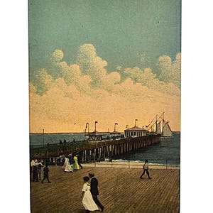 Carte postale vintage ASBURY PARK New Jersey Fishing Pier Beach Boardwalk Souvenir victorien Carte postale souvenirs Papier éphémère PanchosPorch