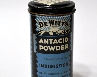 Vintage DeWitt Antacid Powder Tin Blue White Metal Container Bathroom Pharmacy Decor Collectible Tin Advertising PanchosPorch