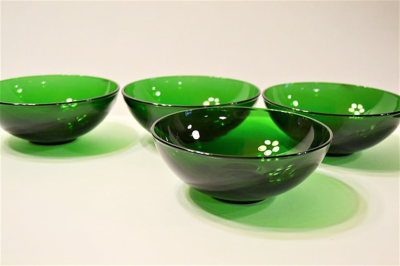 Vintage Forest Green Dessert Bowl Set of 4 Bowl Anchor Hocking Retro Glassware Kitchen Ware PanchosPorch
