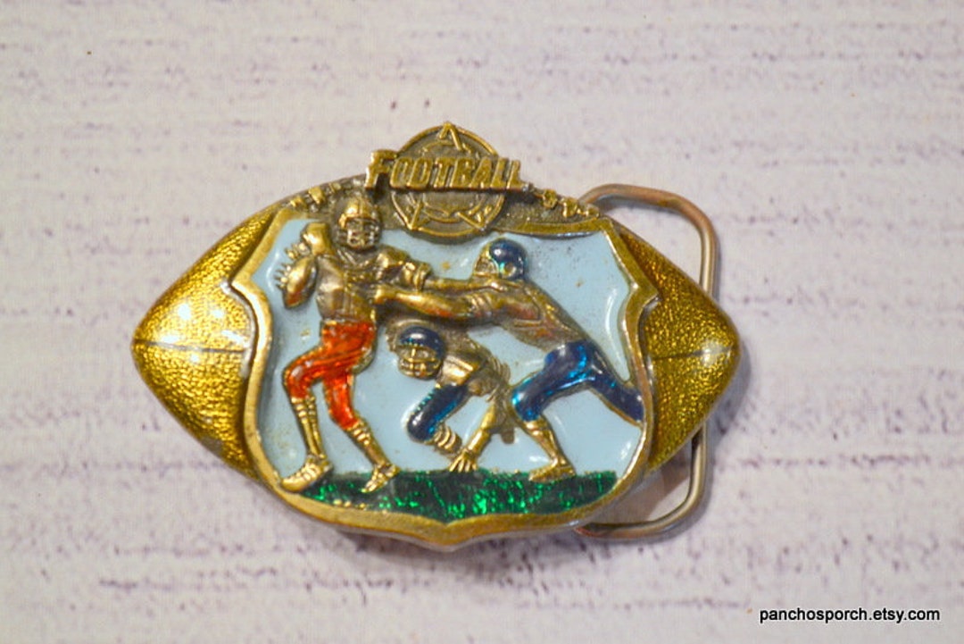Vintage Football Belt Buckle Enamel Colors Great American Etsy