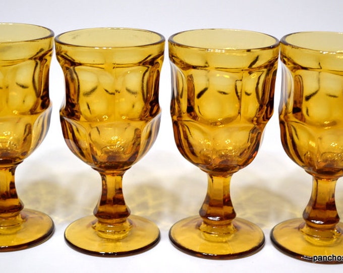 Vintage Amber Claret Wine Glass Set of 4 Libbey Ashburton Amber Glass