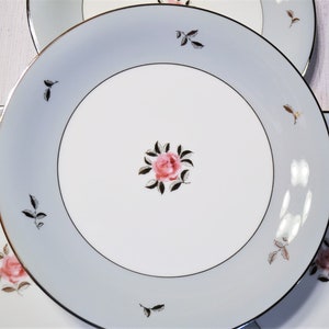 Vintage Seyei Bella Maria Salad Plate Set of 4 Pink Roses Silver Leaves Elegant Mid Century Dinnerware Wedding China Japan PanchosPorch