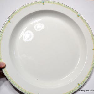 Vintage Large Round Serving Platter: Green Floral Border, 14.75 inch