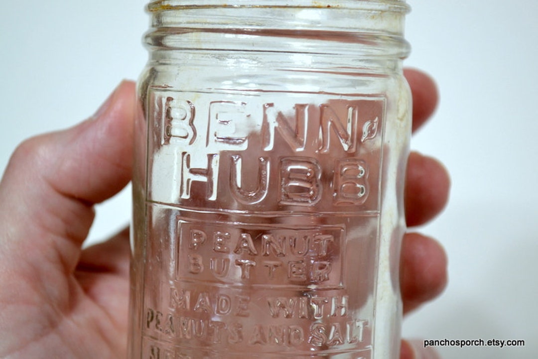 Vintage Benn Hubb Peanut Butter Jar Embossed Half Pound 8 Ounce Clear