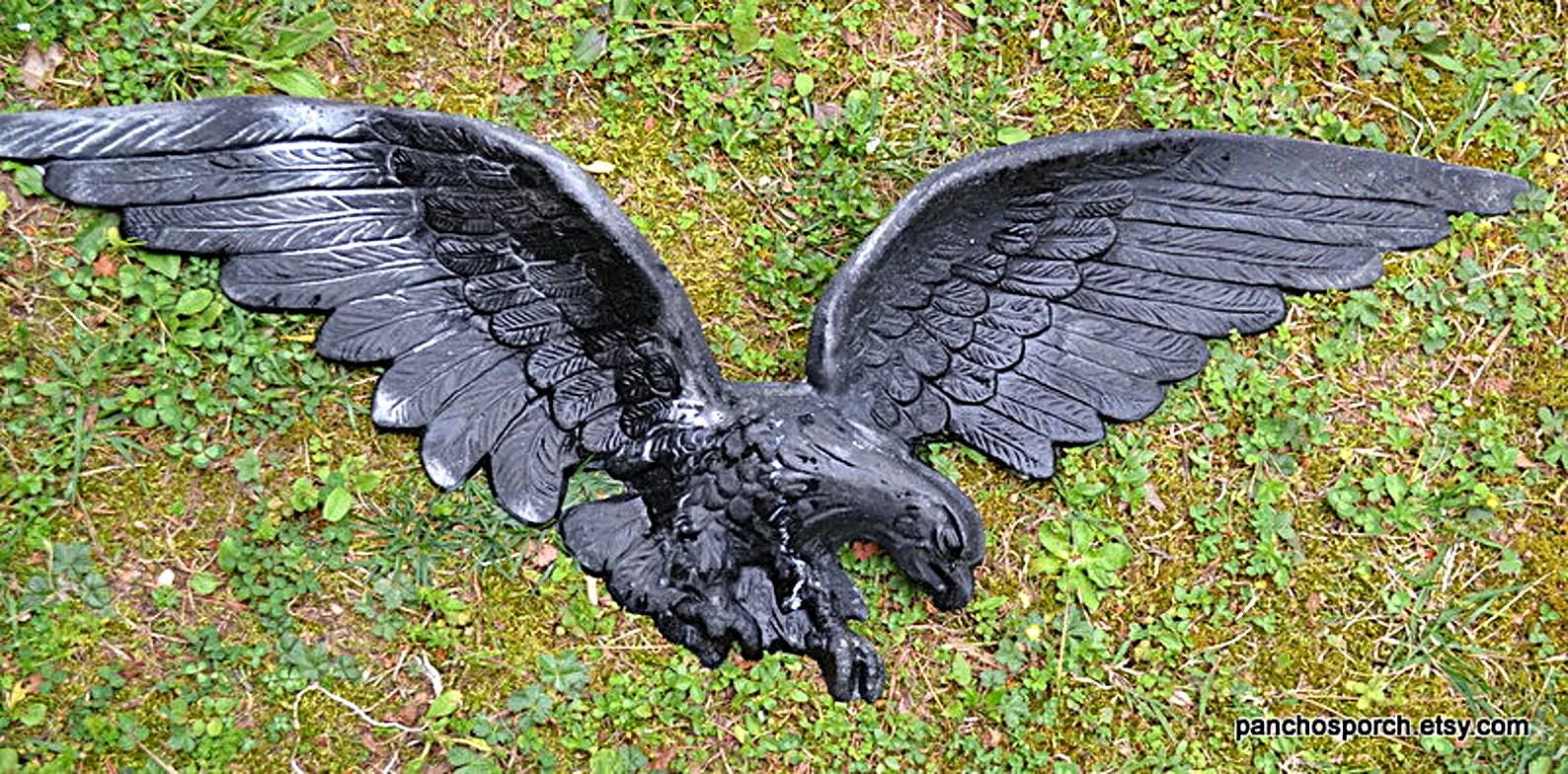 Vintage Cast Metal Eagle 29 Inch Worn Black Paint Wall Mount Vintage Cast Metal Eagle 29 Inch Worn Black Paint Wall Mount