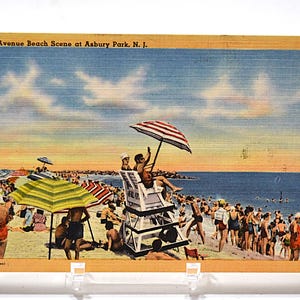 Vintage ASBURY PARK carte postale New Jersey huitième avenue plage scène sauveteur Americana carte postale souvenirs papier éphémères PanchosPorch