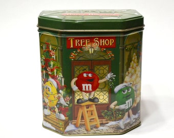 M & Ms Metal Tin 2000 Seasons Greetings Christmas Village Candy Decorative Tin Canister Vintage Holiday Decoration PanchosPorch