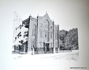 Vintage Warren Kirbo Print Hiram Lodge No 7 Building Nashville Architecture Signed Artist Proof 135 Black White Wall Decor PanchosPorch