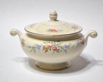 Homer Laughlin Ferndale Sugar Bowl with Lid Floral Eggshell Nautilus 1940's Vintage Tea Party