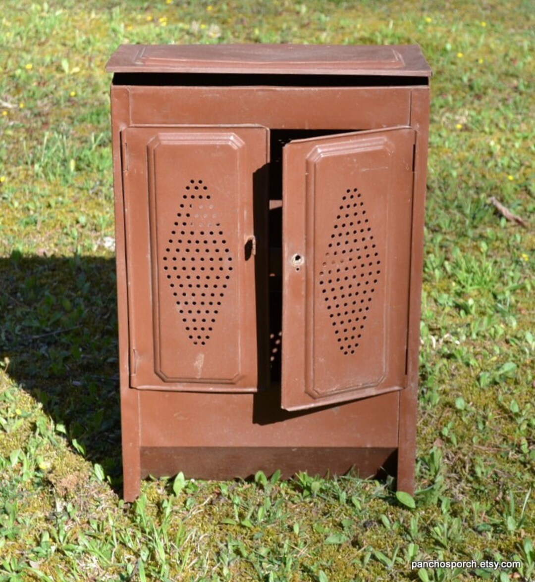 Vintage Brown Metal Samson Rustic Primitive Standing Cupboard