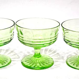 Vintage Anchor Hocking Circle Green Sherbet Glass Set of 3 Uranium Glass Green Depression Glass Vaseline Glowing Glass Cups PanchosPorch