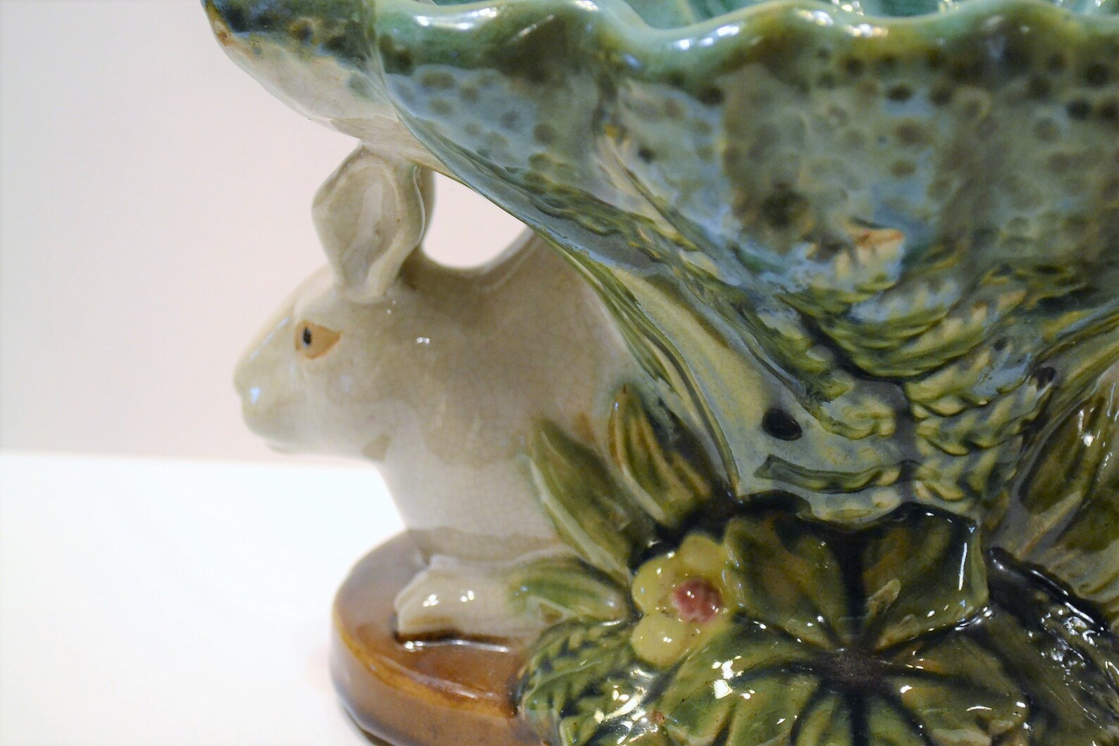 Vintage Majolica Bunny Rabbit Pedestal Bowl Dish Compote Etsy