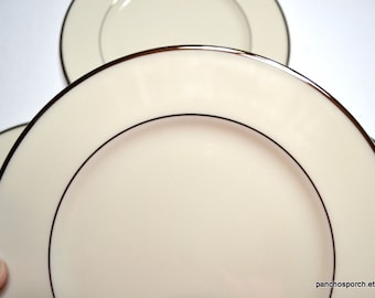 Vintage LENOX MONTCLAIR Salad Plate Set of 4 Creamy White Platinum Trim Elegant Dinnerware Classic Wedding China USA PanchosPorch