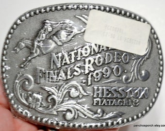 Vintage HESSTON NFR Rodeo Belt Buckle 1990 Sealed Pewter Mens Adult National Finals Rodeo Bronco Riding Cowboy Country Western PanchosPorch