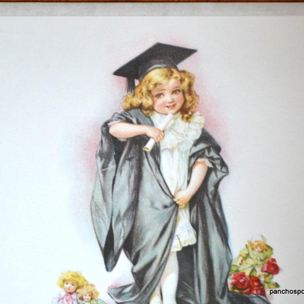 Vintage Playing Graduation Print KC Baking Powder Maud Humphrey Little Girl Education Big Dreams Ready to Frame Wall Decor PanchosPorch