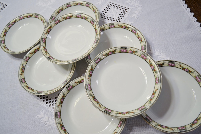 Vintage Victoria China Coupe Soup Bowl Set of 4 Floral Pattern Czechoslovakia Replacement Victorian Style Wedding Panchosporch