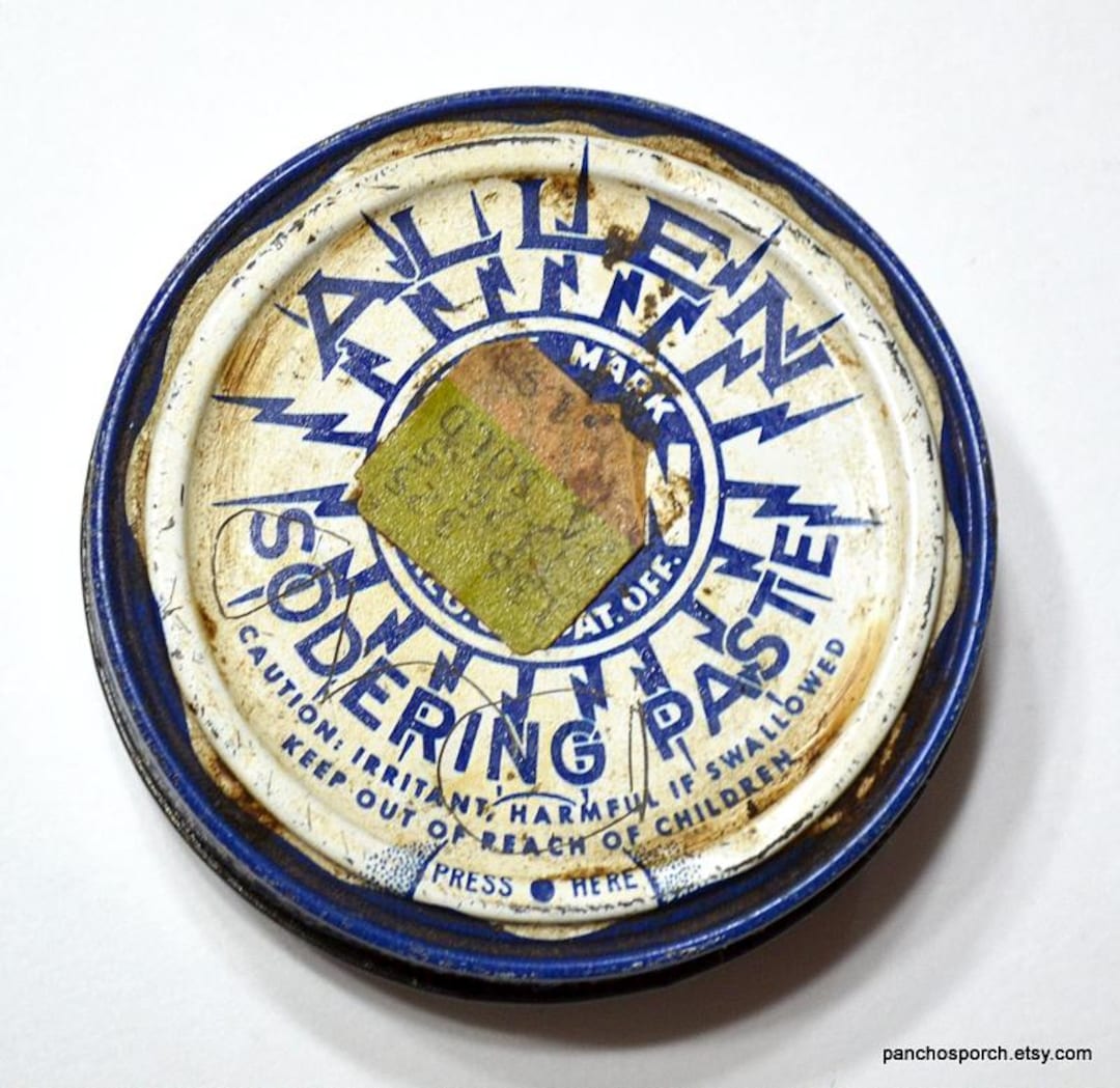 Vintage Allen Soldering Paste Tin: Blue & White Litho Advertising ...