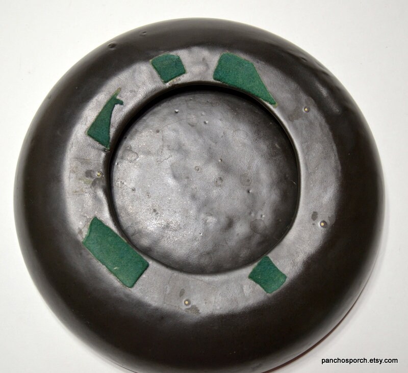 Vintage Coin Ashtray Black Satin Ceramic Encrusted Coins