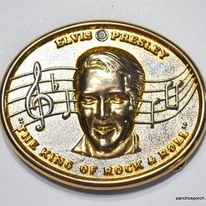 Vintage Elvis Presley Belt Buckle: King of Rock and Roll, Silver Gold Tone