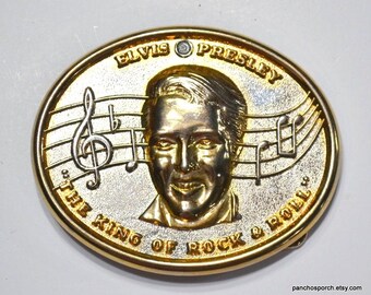 Vintage Elvis Presley Belt Buckle: King of Rock and Roll, Silver Gold Tone