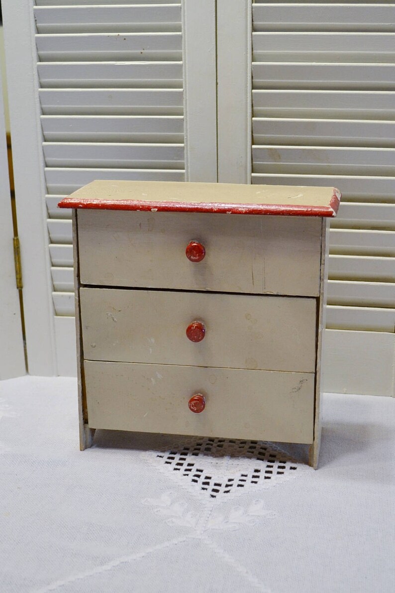 Vintage Wooden Dresser Doll Clothes Storage White Red Chippy Etsy