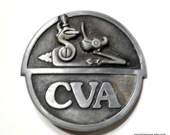 Vintage CVA Belt Buckle  Buckle Connecticut Valley Arms Rifle Pewter Finish 1978 Advertising Country Western Mens Accessory PanchosPorch