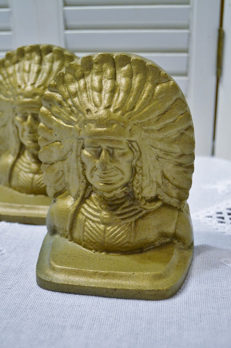 Vintage Brass Indian Chief Bookends Solid Brass Native Etsy