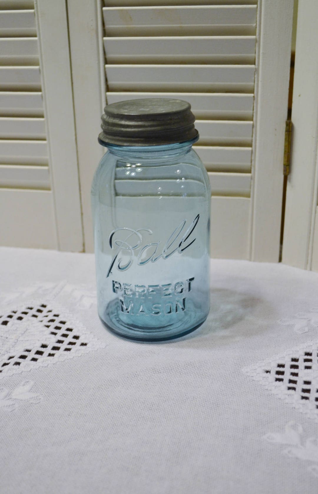 Vintage Ball Blue Canning Jar 1 Quart Zinc Lid Perfect Mason Etsy