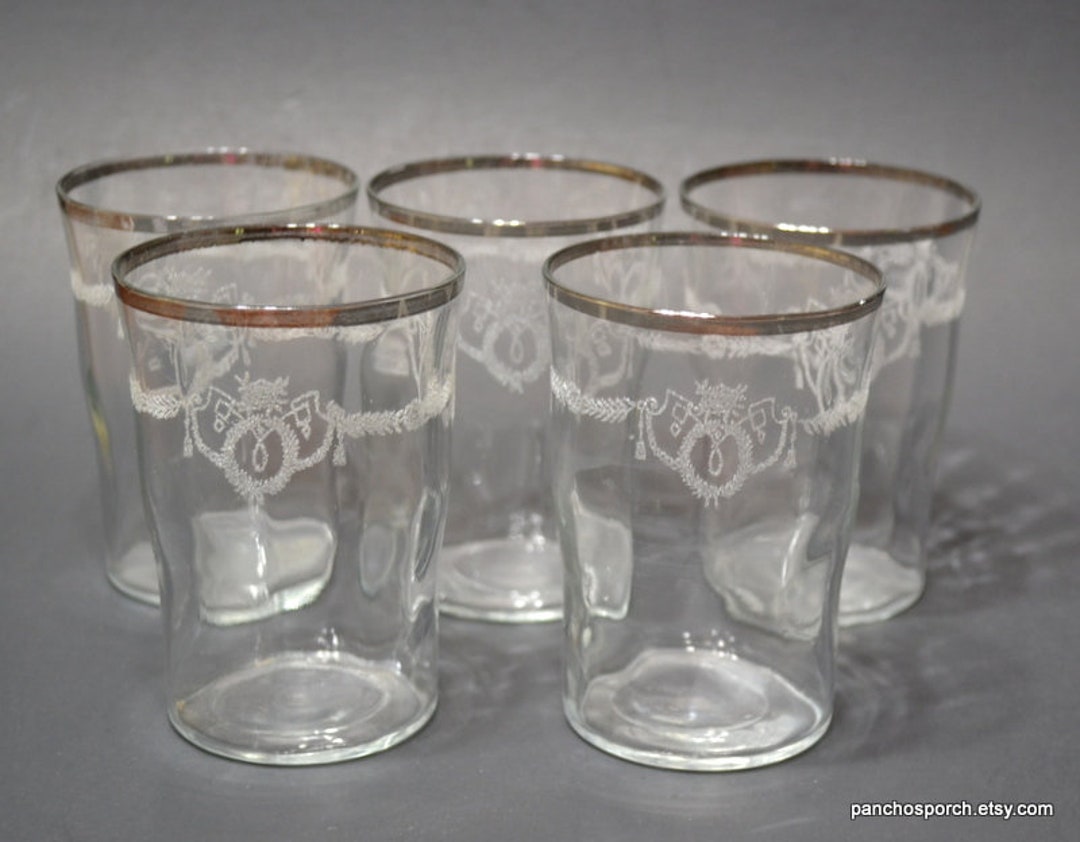 Vintage Etched Juice Glass or Short Tumbler Set of 5 Swag - Etsy