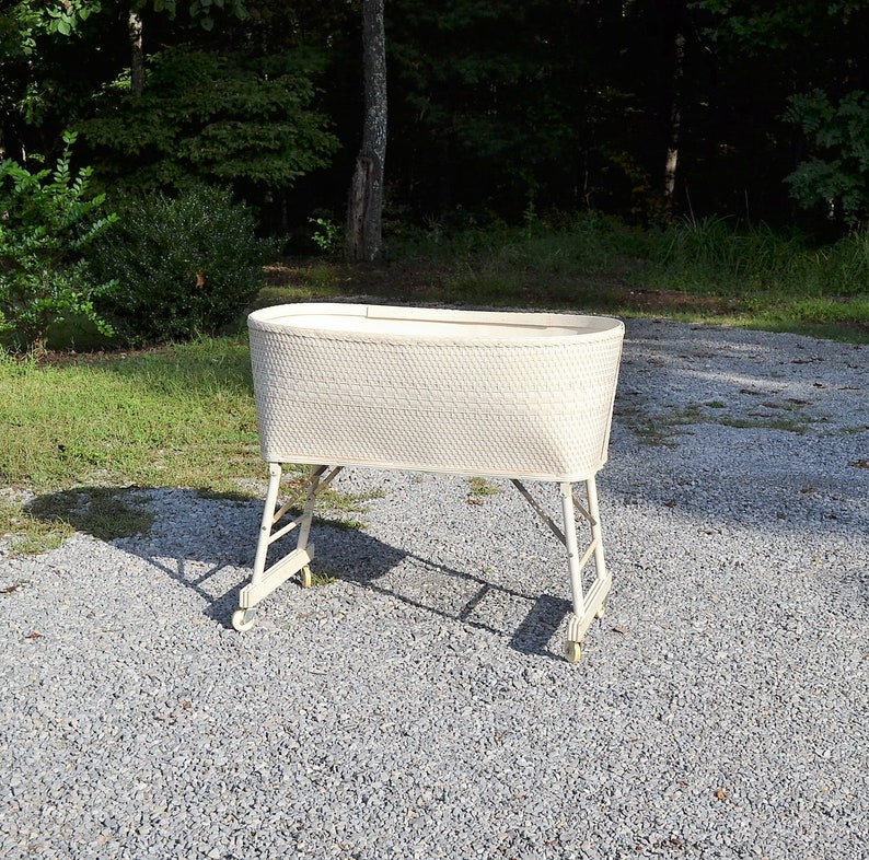 Vintage Baby White Basket Weave on Wheels Folding Etsy