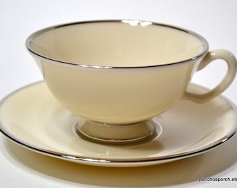 Vintage Lenox Montclair Cup and Saucer: Creamy White Platinum Trim