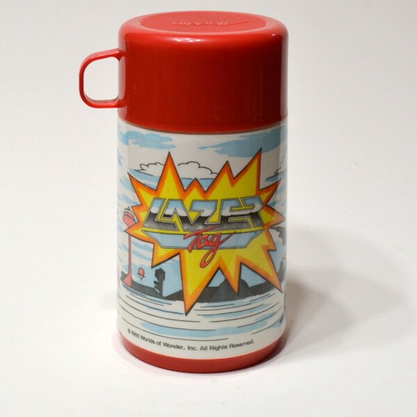 Vintage Lazer Tag Thermos 1980s Old School Lunch Drink Thermos Aladdin Childhood Memory Nostalgia PanchosPorch