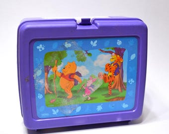 Vintage WINNIE the POOH Lunchbox Disney Purple Plastic Lunch Box 1980's Childhood Memory