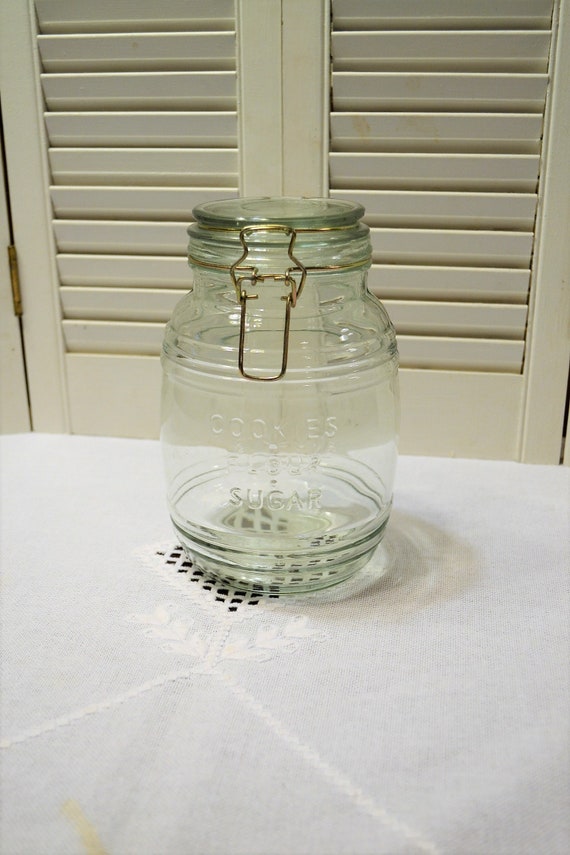 Vintage Clear Glass Storage Jar Canister Cracker Barrel Style Etsy